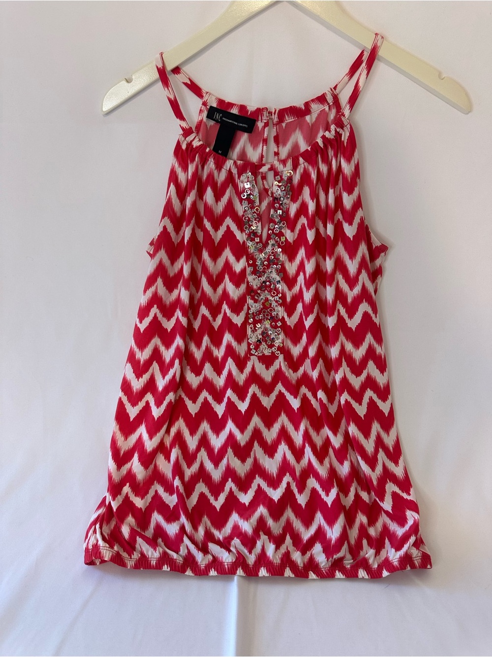 INC International Concepts Red and White Chevron Sequin Tank